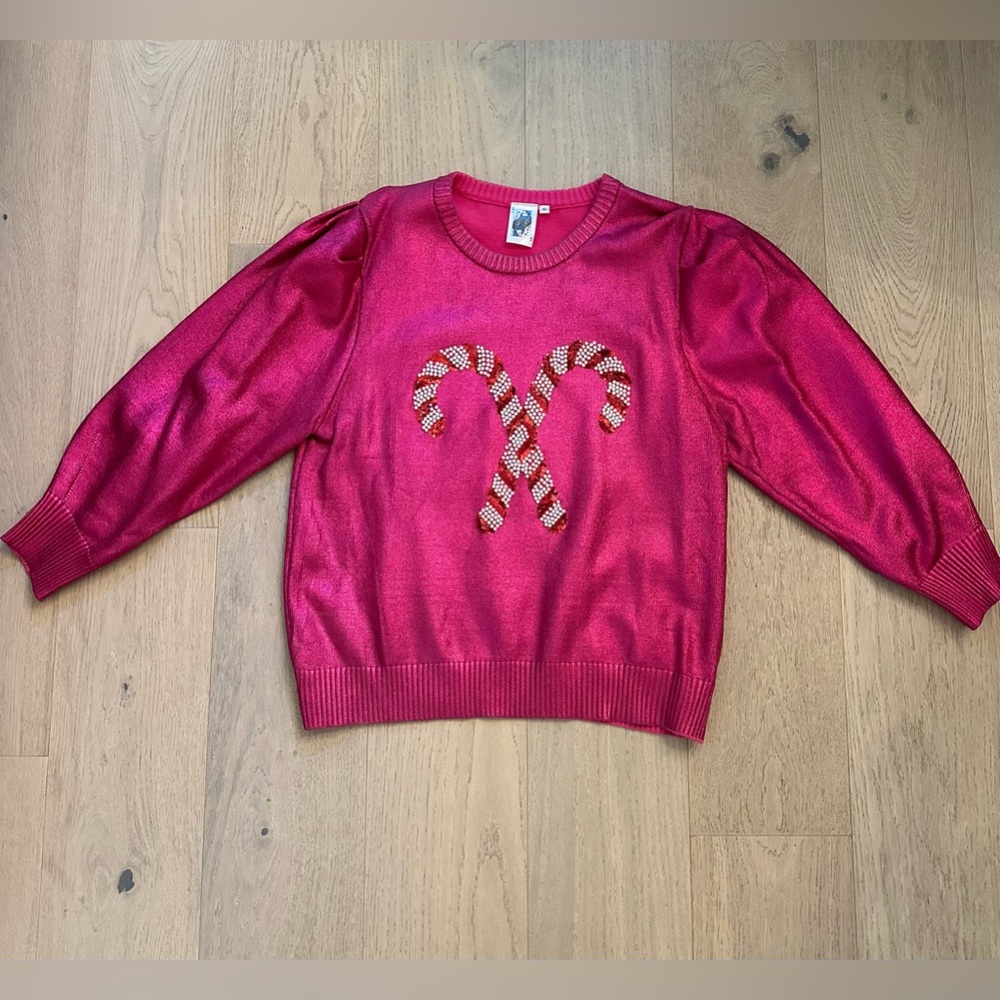 QUEEN OF SPARKLES Fuchsia Candy Cane Sweatshirt